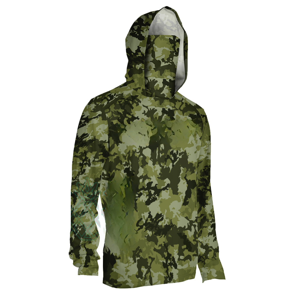 Fishing Mask Sun Protection - Herren Grüner Dschungel-Camouflage Angel-Hoodie mit integrierter